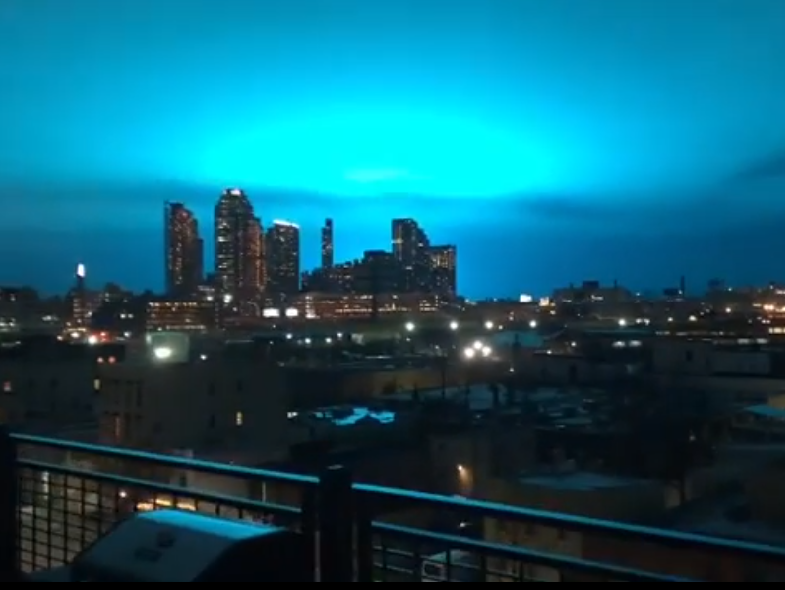 Night sky over New York turns blue after electrical fault at Queens Con  Edison power plant causes 'arc flash