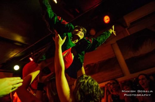 © Manish Gosalia Photopgraphy. Abby Payne crowd surfing during the release show for "Vampire Song" at Pianos.