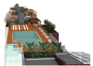 Roof deck and pool rendering by Gene Kaufman