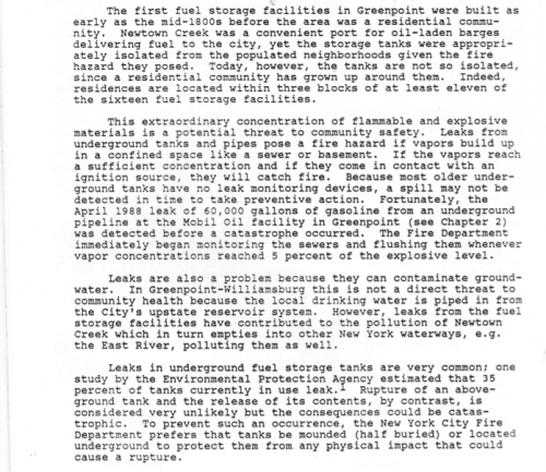1988 Monitor st. spill of 60,000 gallons of oil was contained: "Hazardous Neighbors" by Hunter College