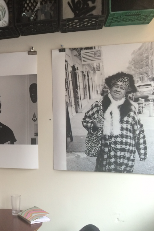 Photographs line the walls at Verb Café in Greenpoint.