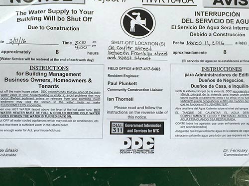 Calyer Street Water Shutoff Notice