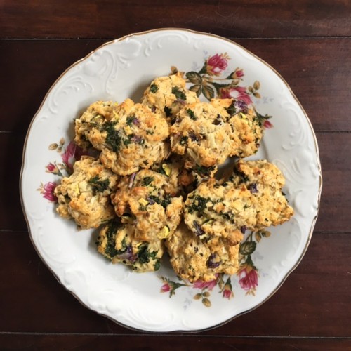 Kale, zucchini, purple cauiflower scones