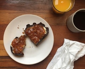 Toast with thyme butter and orange marmalade.