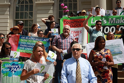 The North Brooklyn Community and Elected Officials at the steps of City Hall