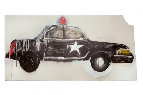 "Fantastic Black Police Car", Ted McGrath, 2015, oil, ink, spray paint, house paint, oil stick, graphite on paper,