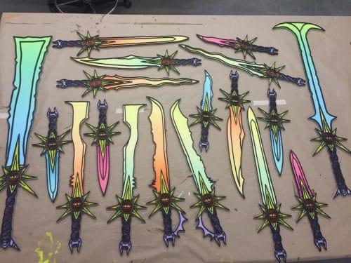 "tuff neon swordz" by @artofmoss at Superchief Gallery BK