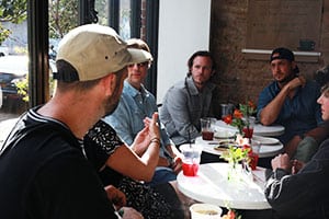 From left: Askew, Vexta, FAILE, Mark MacInnis, Stephen Donofrio talking art and climate change