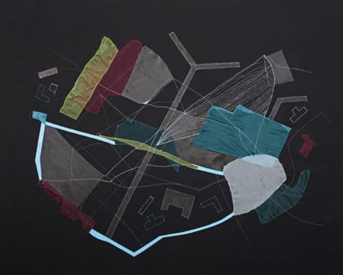 Governors Island Revisited, thread, fabric and paint on raw black canvas, 74” x 66”, 2011