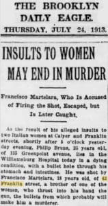 Brooklyn Daily Eagle - Murder in front of 43 Franklin St., 1913.