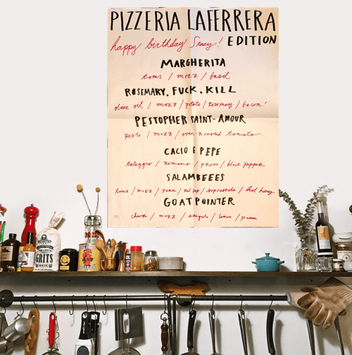 One of the menus at Pizzeria La Ferrera