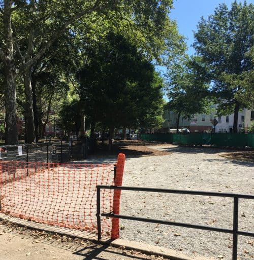 The refurbished McGolrick Park dog run, almost ready to re-open. Photo: Stephanie Valente