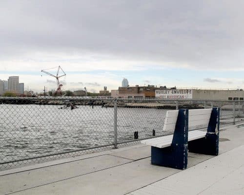 Huxley Envelope Factory as seen from the waterfront at India Street, photo by Jackie Roman