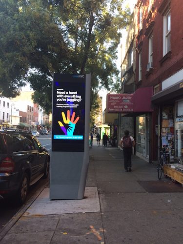 Link Kiosk on Manhattan Avenue between Huron and India Streets. Photo by Lucie Levine