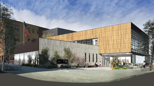 A rendering of the New Library and Environmental Education Center. Via BPL