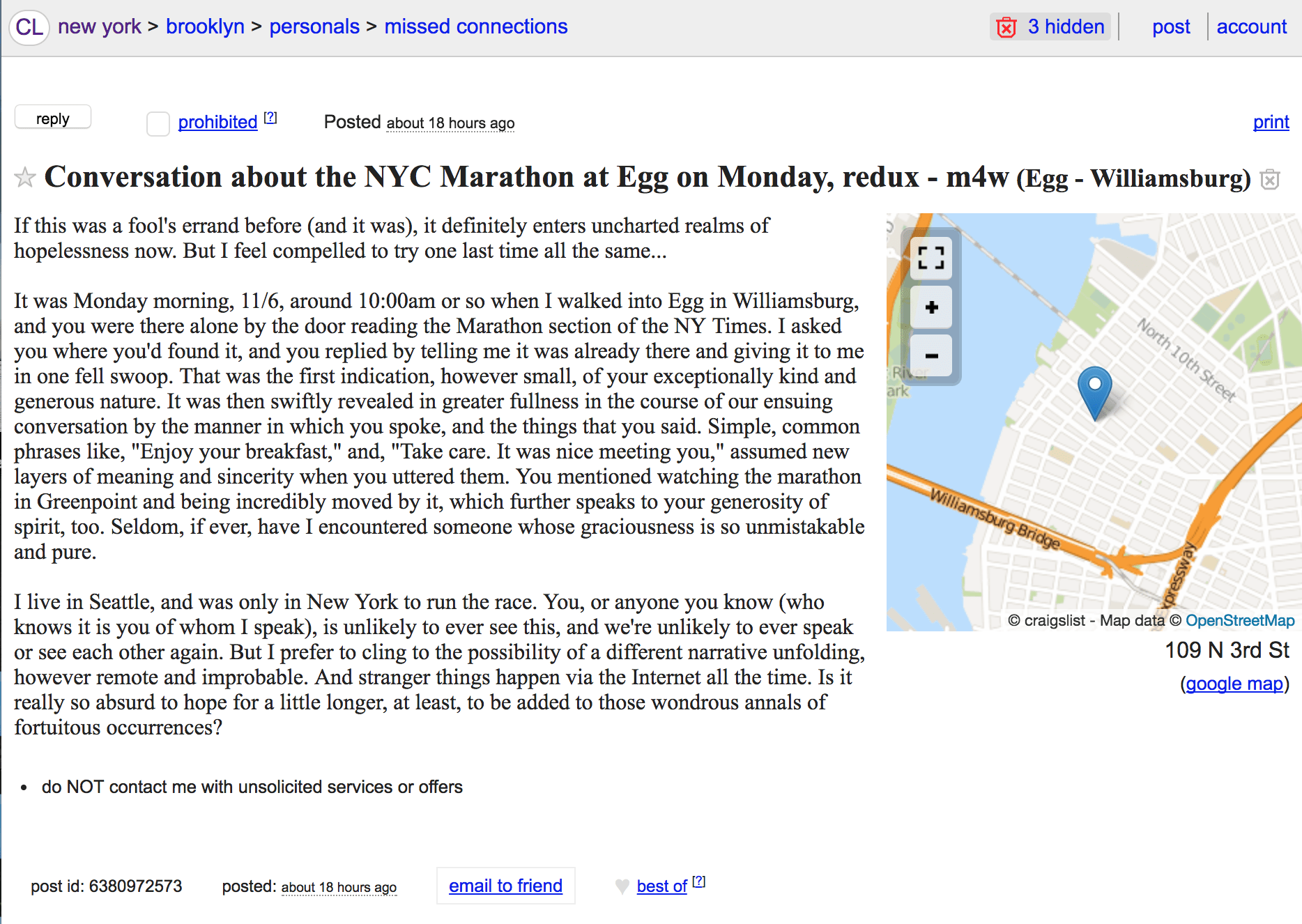 Craigslist missed connection - Greenpointers