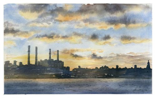 Watercolor of the East River by Sven Johnson