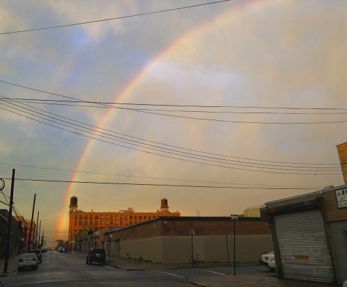 Greenpoint rainbow, looking towards Morgan Avenue