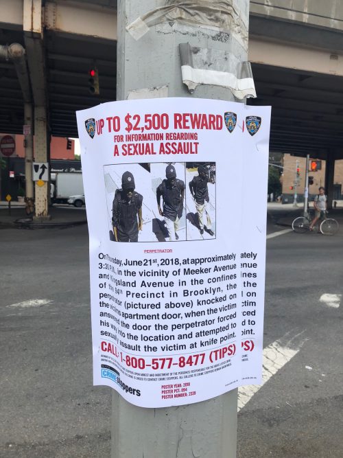 a wanted poster on Meeker Avenue