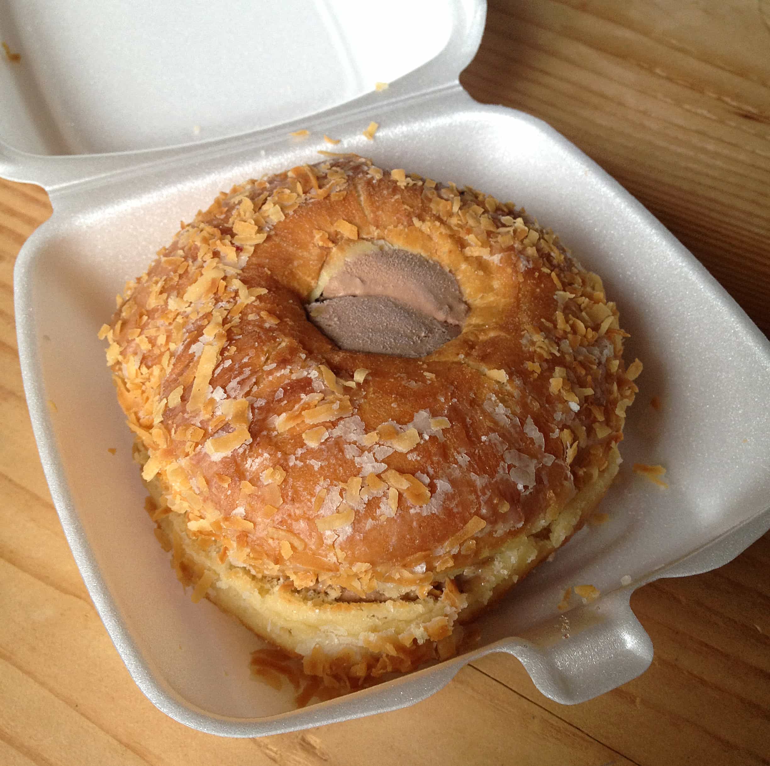 donut sandwich in styrofoam
