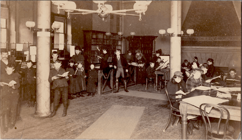 The Astral - library in the basement, circa 1900