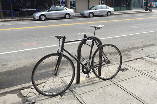 Upside down U-shape bike rack on Manhattan Avenue - Greenpoint