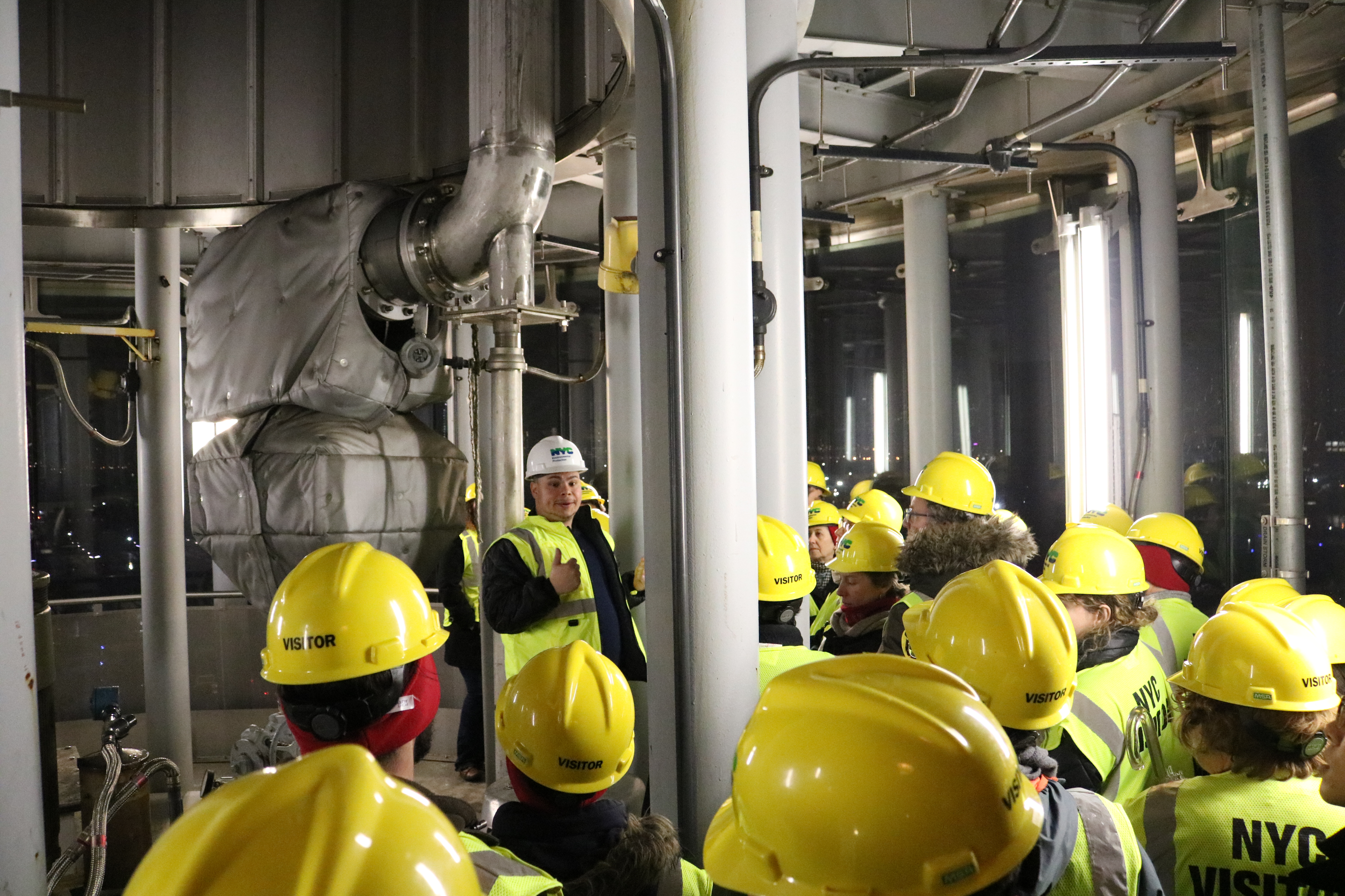 Participants on a tour of the Newtown Creek Wastewater Treatment Plant, inside the digester eggs. Photo: Megan Penmann