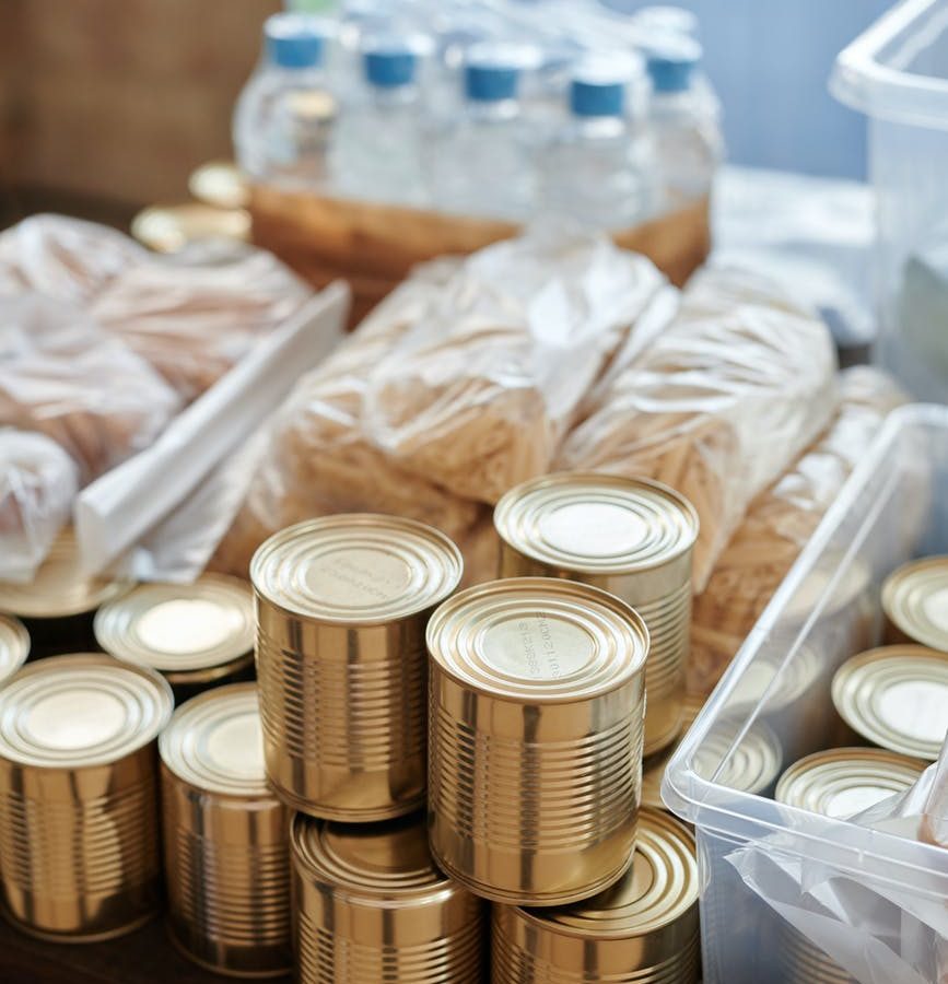 a close up shot of food donations