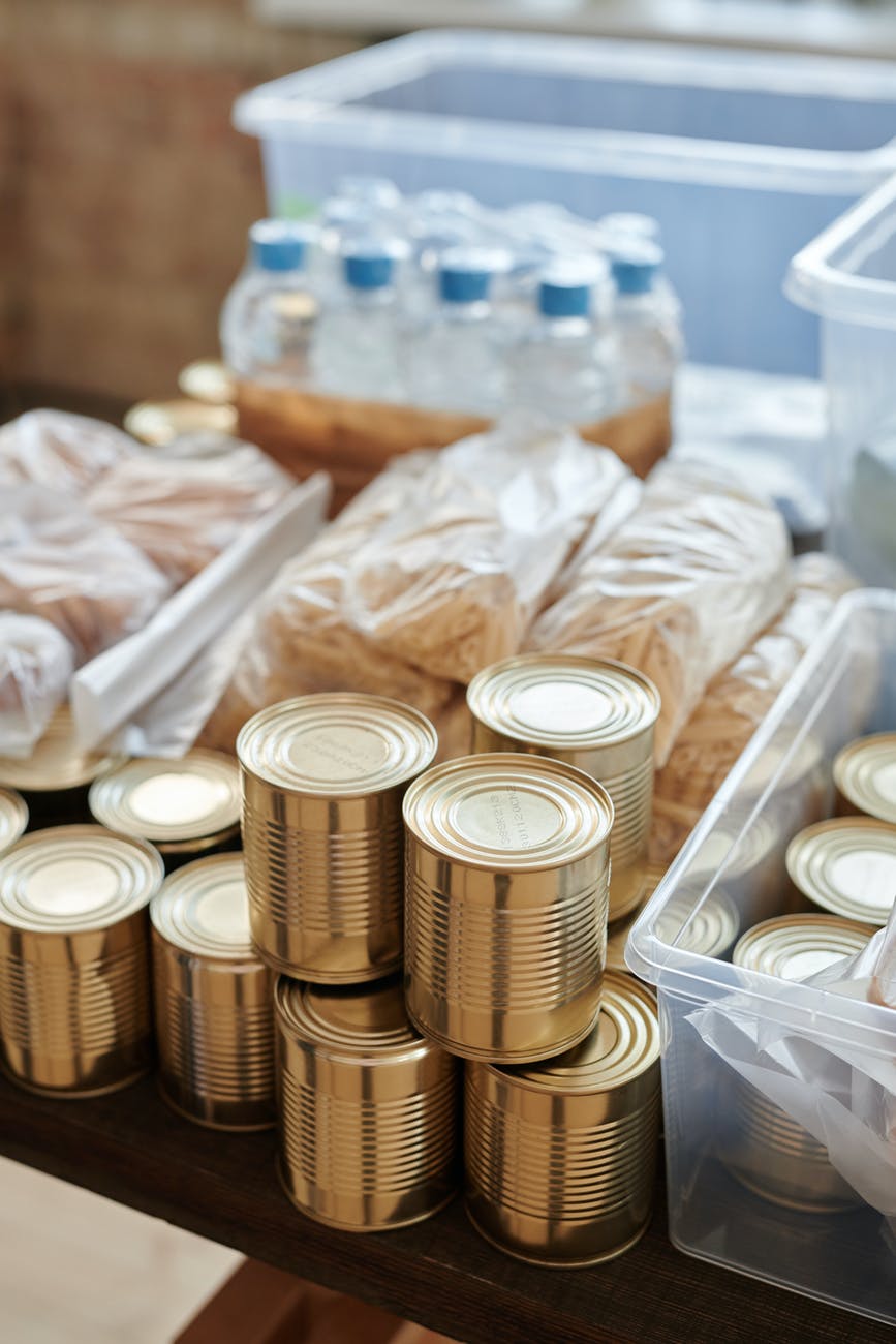 a close up shot of food donations