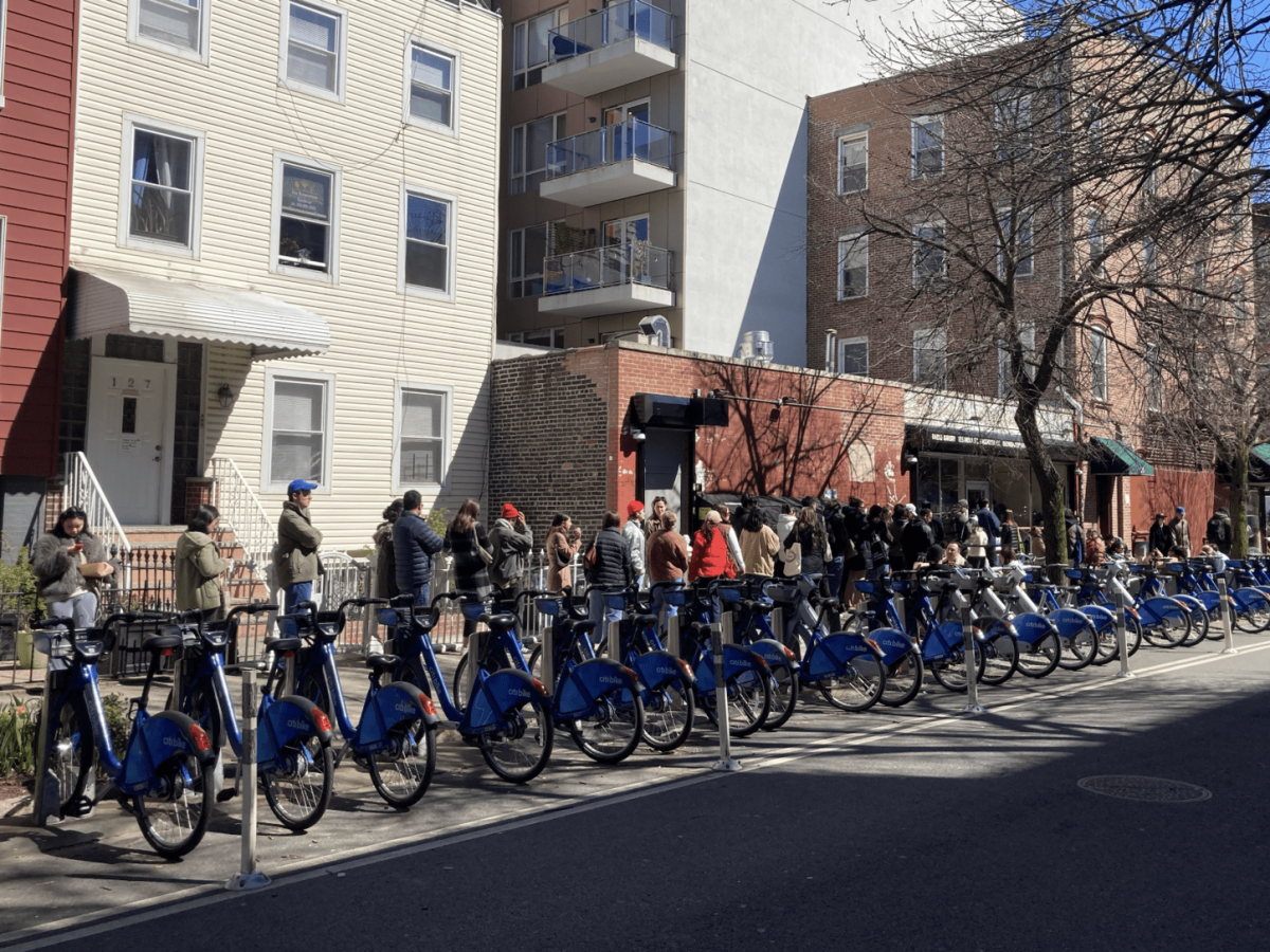 Neighbors line up outside Radio Bakery on India Street in Greenpoint.