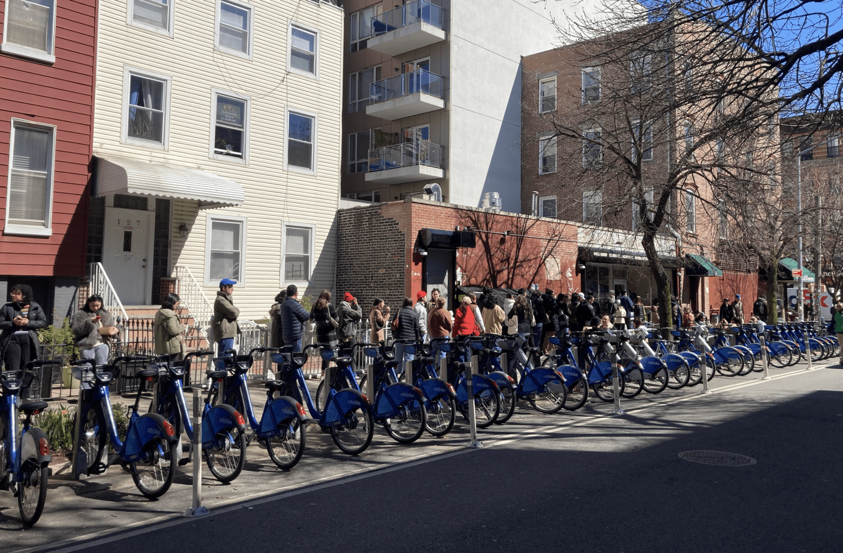 Neighbors line up outside Radio Bakery on India Street in Greenpoint.