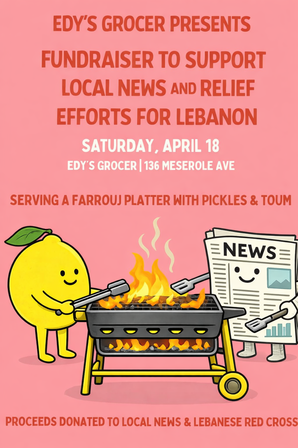 Edy's Grocer Fundraiser — Farrouj platter pop-up supporting local news and Lebanon Red Cross, Saturday April 18