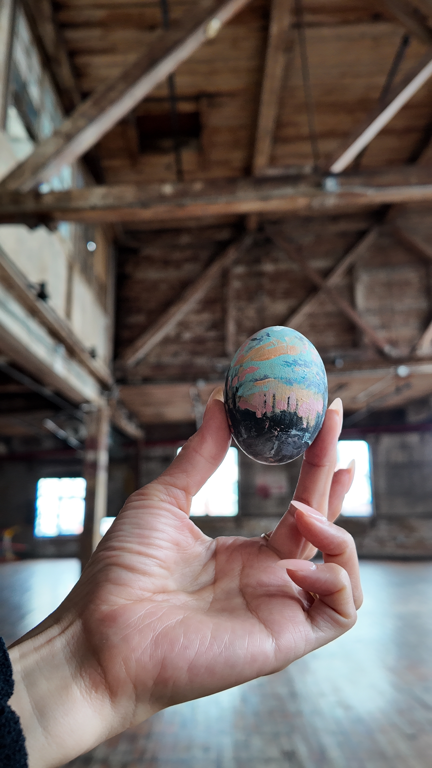 Painted wooden eggs by Steve Wasterval for the Greenpointers Spring Market art hunt